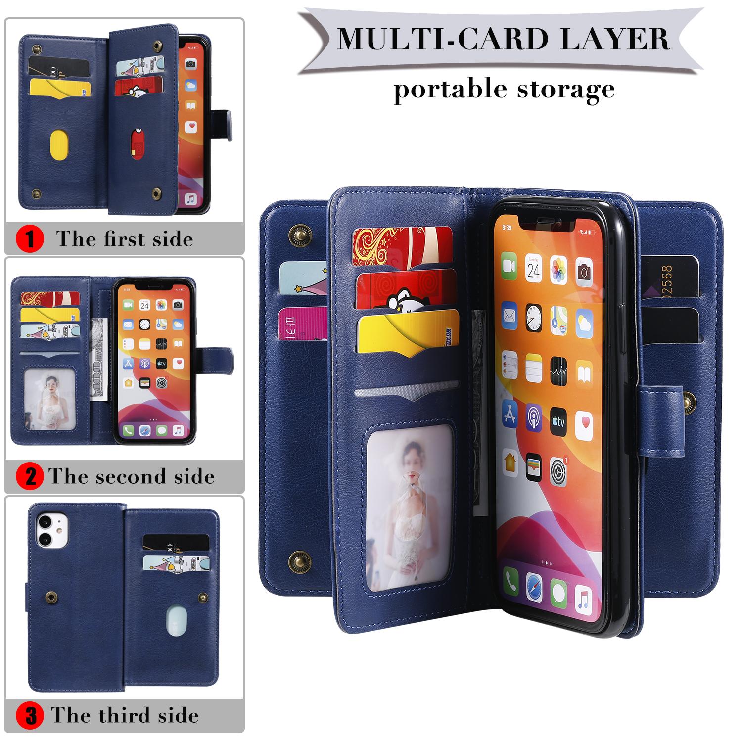 

For iphone 12 11 Pro X 7 8 Plus pu leather wallet phone case for Samsung S20 S10 A71 A51 5G double-layer clamshell bracket protective cover, Purple