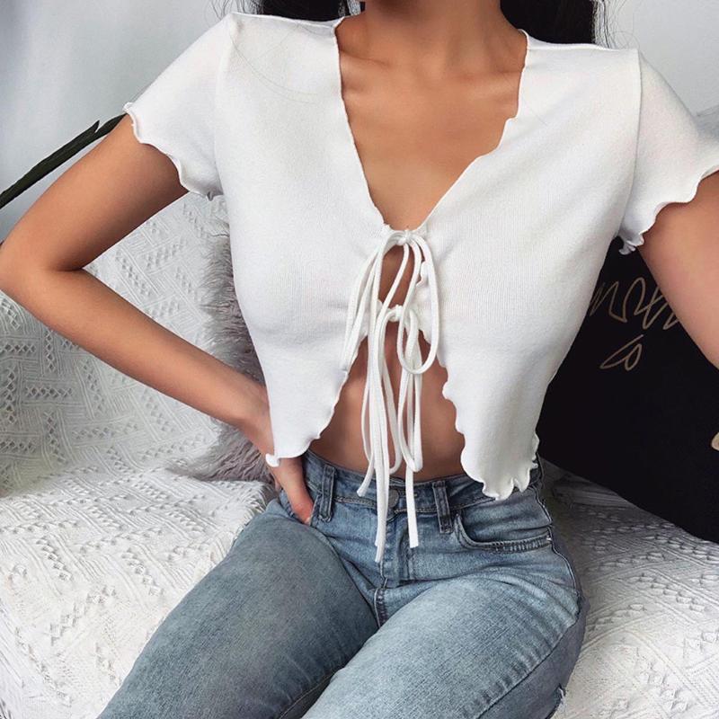 

2020 Summer Ladies white Tops Chiffon Shirts Blouses Women Bandage Short Sleeve Blouse Tops Fashion Women Clothes ropa mujer