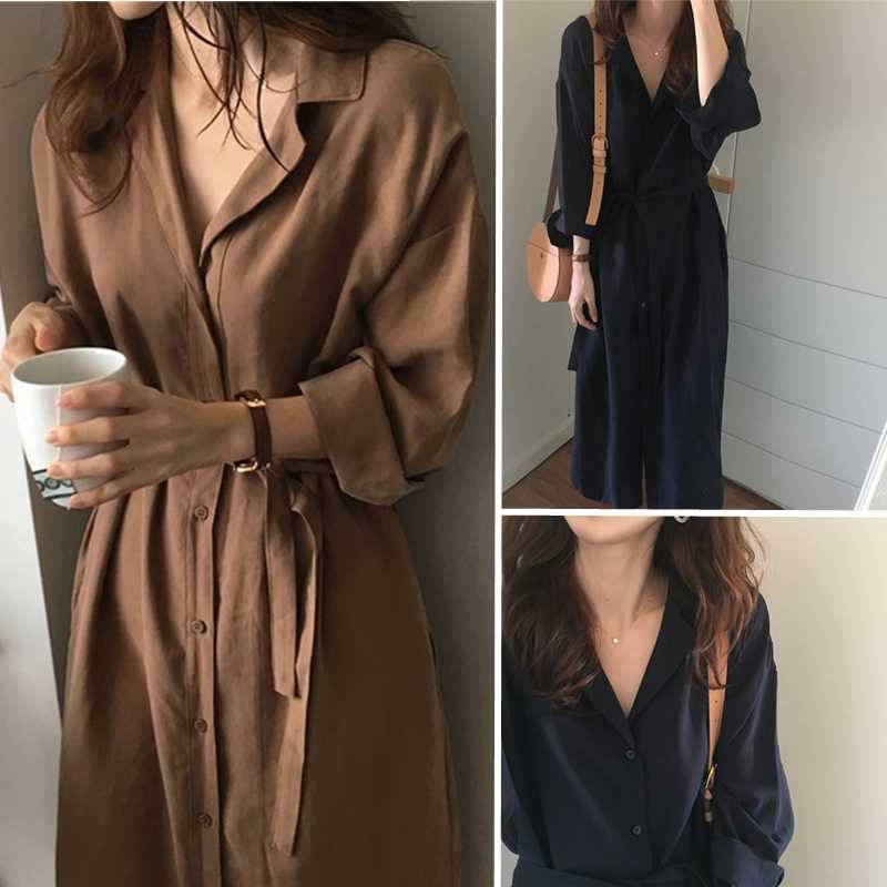 

2020 Fashion Trench Coat For Women Silm Loose Lapel Over The Knee Trench Coat Ladies Sunscreen Clothing For Women, Navy