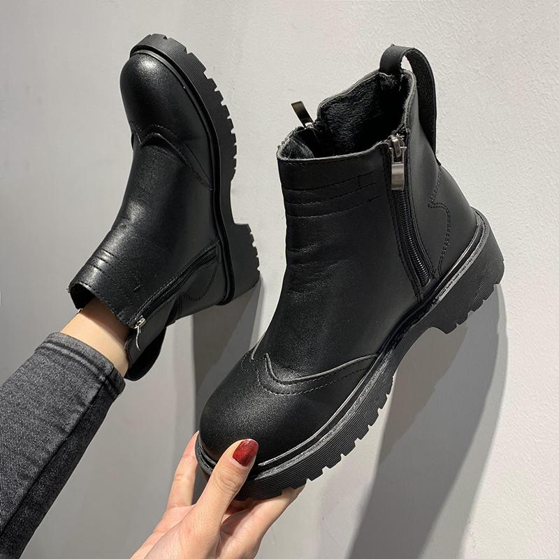 

Women's Boots Autumn Booties Woman 2019 Low Heel Zipper Round Toe Shoes Lace Up Designer Boots-women Winter Footwear, Black