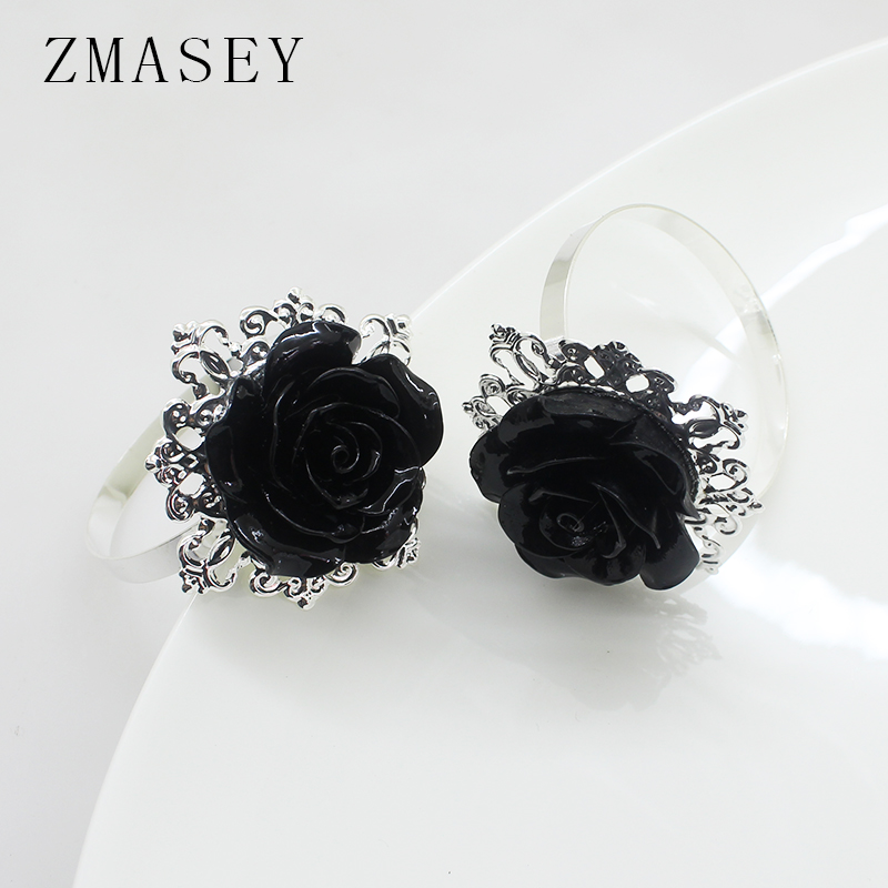 

Napkin Ring, Black Rose, Buckle, 4/6Pcs, Decorative Buttons