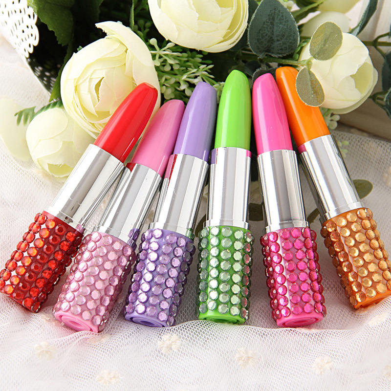 

Diamond Lipstick Ballpoint Pen Creative Fashion Office School Writing Supplies Student Cute Stationery Pen Free Shipping, As picture
