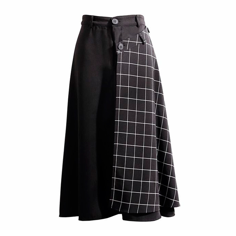 

Bella philosophy 2020 Plaid Buttons Skirt Modis Design Panelled High Waist A-line Skirt Spring Summer Vintage Elegant Bottom, Bl
