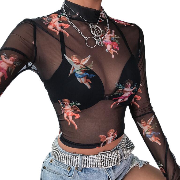 

Summer Designer Tshirts for Women Sexy T Shirt With Patterns Luxury Lady Perspective Tee Shirts Brand Tops 6 Styles Optional, Black
