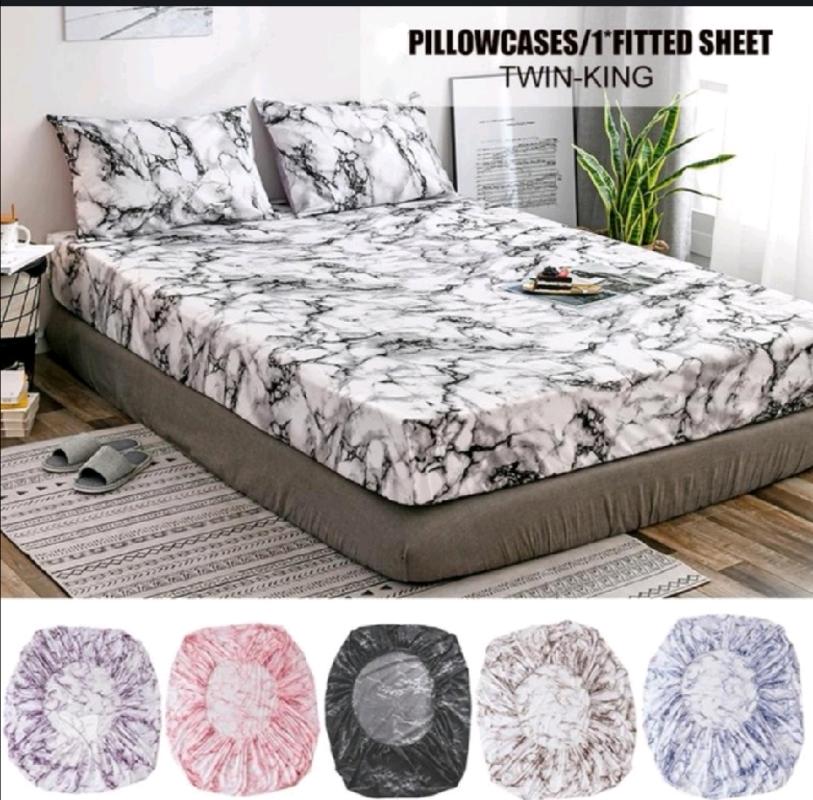 

Elastic Fitted Sheet Deep Pockets Up To 14 Inches Marble Printed Brushed Microfiber Mattress Covers Set 5 Size 6 Colors