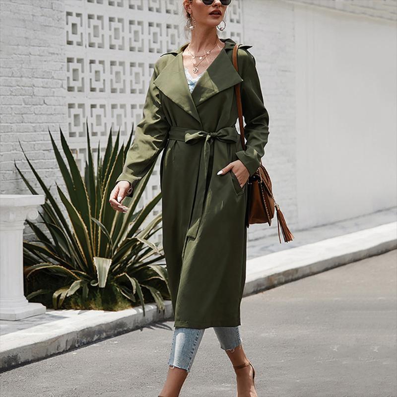 

SUMGIFT New Women' Mid-Length Solid Color Long-Sleeved Lace-Up Elegant Trench Coat Long Sleeves Female Clothing For Winter, Gn4