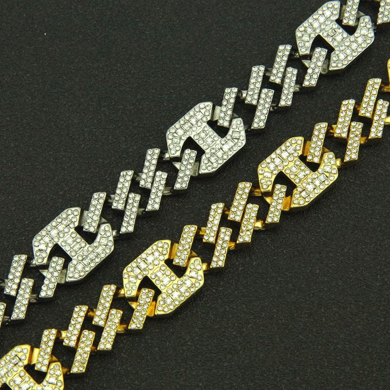 

Link, Chain Color 17mm Cuban Link Chains Bracelet Fashion Hiphop Jewelry Micro Pave Rhinestones Iced Out 8inch For Men