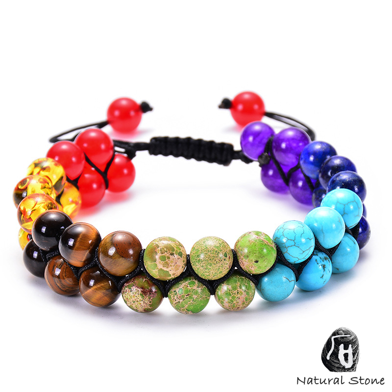 

Chakra Yoga Bracelet Jewelry Handmade 7 Colors Natural Stone 8MM 6MM Beads Rope Braided Bracelet Double Layers Bracelets Gifts