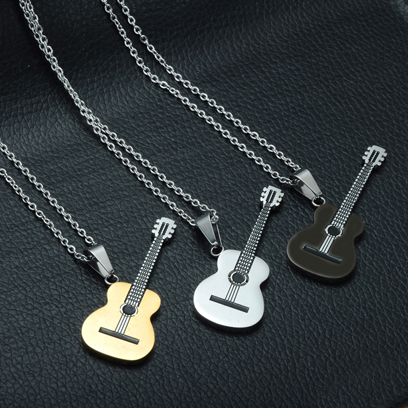

Pendant Necklaces Unisex Music Stainless Steel Chain Guitar Necklace Punk Rock Jewelry Fashion Women Men Accessories