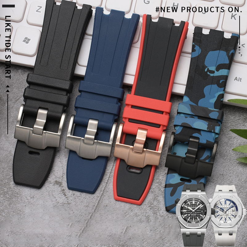 

Green Red Black Blue White 28mm Nature Rubber Silicone Watchband Men Sport Watch Band For AP Strap for Audemars And Piguet Logo