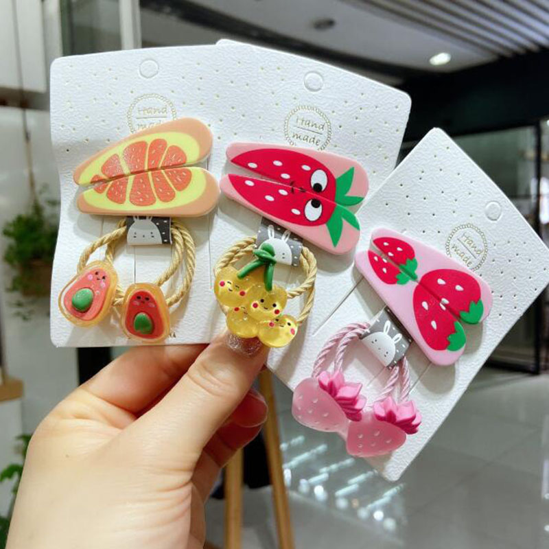 

2020 new Fruit Hair Clip Cute BB Clip Hair Rope Set Elastic Scrunchies Hairpin cute cartoon elastic bb headband