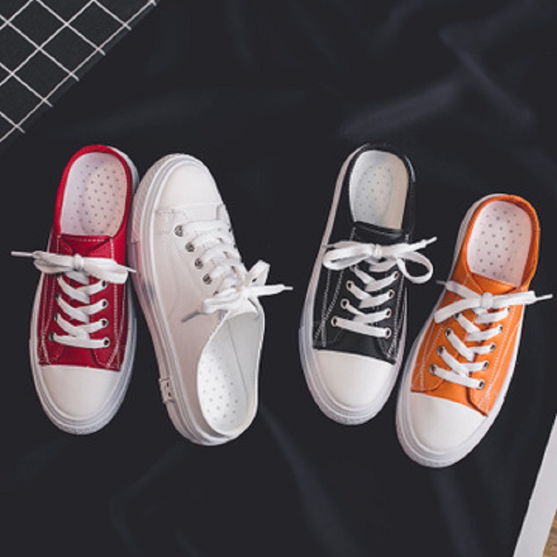 

Semi-slipper women 2020 new flat bottom Baotou cross lace half-support lazy little white shoes, Black