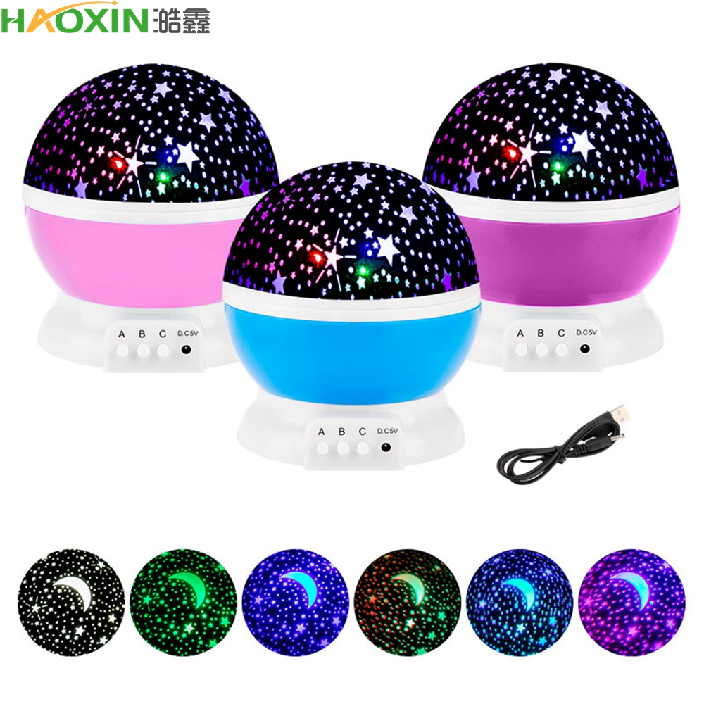 

HaoXin LED Projector Star Moon Night Light Sky Rotating Battery Operated Nightlight Lamp For Children Kids Baby Bedroom Nursery Gifts