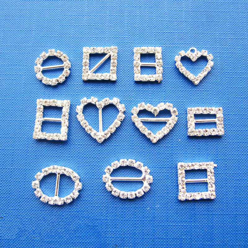 

Round / Heart Rhinestone Crystal Buckles Brooches 15mm Bar Invitation Ribbon Chair Covers Slider Sashes Bows Buckles Wedding Supplies