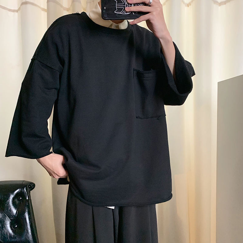 

Korean Hoodie Men' Fashion Solid Color Cotton Casual O-neck Pullover Hoodies Men Streetwear Wild Loose Sweatshirt Mens Hoody, Black