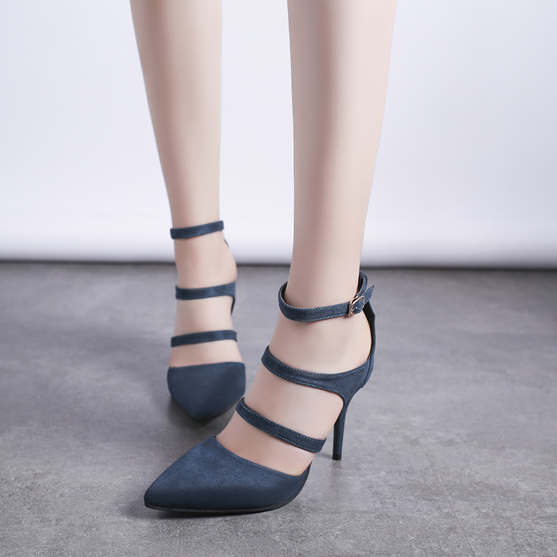 

Front Rear Strap High Solid Summer Sandals for Women Classics Leisure Sweet Women Shoes Thin Heels Ankle Strap Beach Sandals, Blue