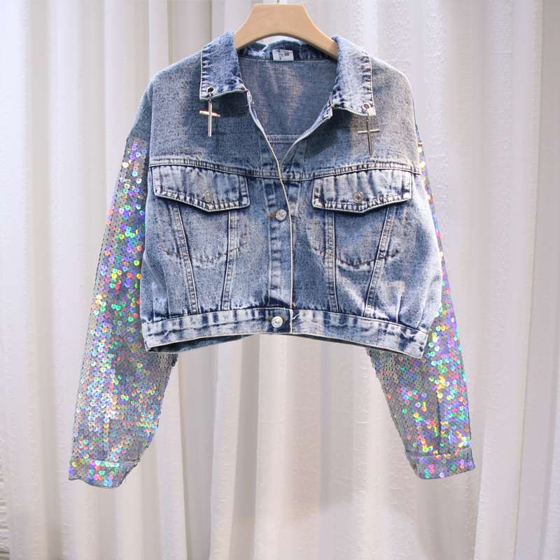 

2019 Autumn Punk Style Fashion Women Denim Jacket Coat Vintage Design Women Bomber Jacket Tops For Cropped Top Coat, Blue