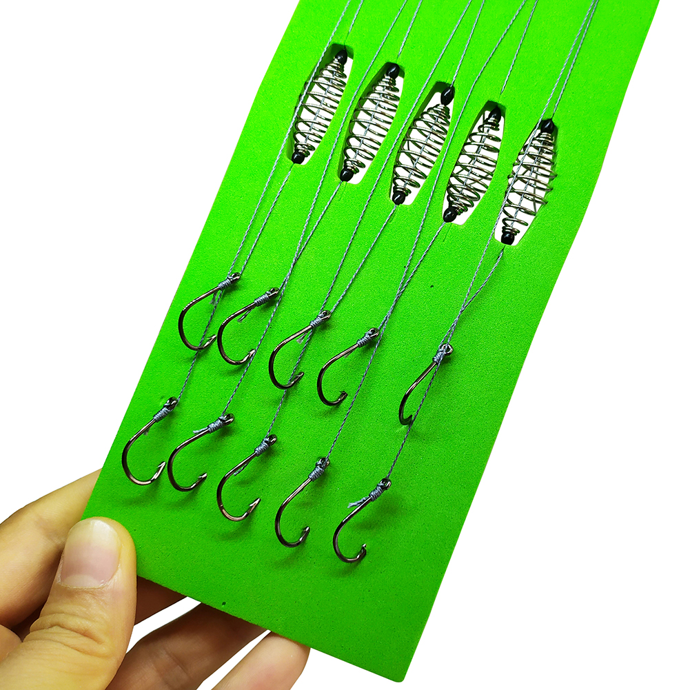 50pcs Double Hook Fishing PE Line Rigs Swivel carp hooks Cage Feeder String Hook Bait Feeder (5 peices/pack,total 10 pack )-image-476498042