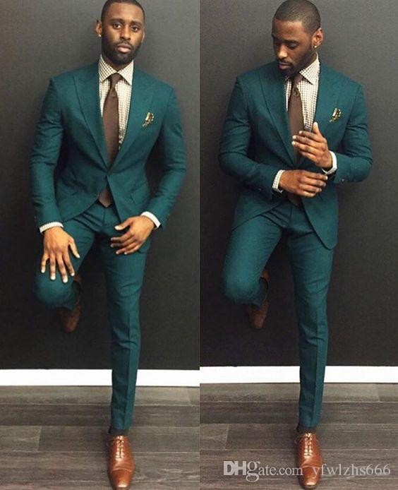 

Dark Green Wedding Tuxedos Slim Fit Suits For Men Groomsmen Suit Two Pieces Cheap Prom Formal Suits (Jacket+Pants+Tie) 110, Same as image