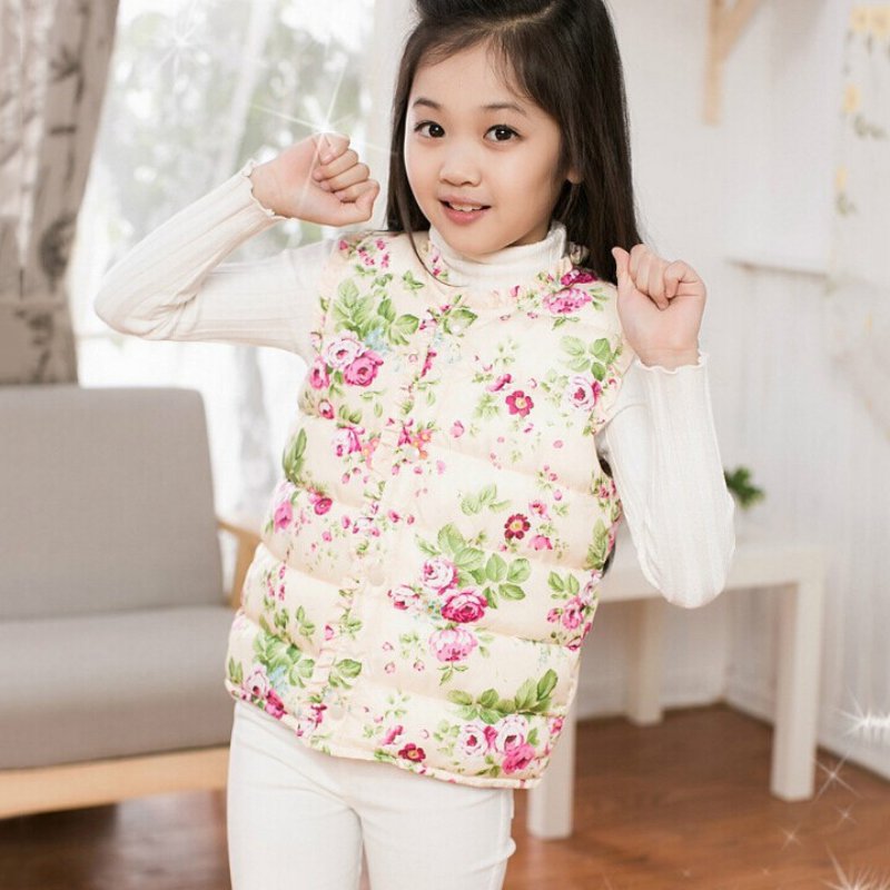 

Autumn Winter Children Outerwear Coats Flowers Printed Vest Kids Windbreaker Jacket Cotton Coats Children Warm Vest