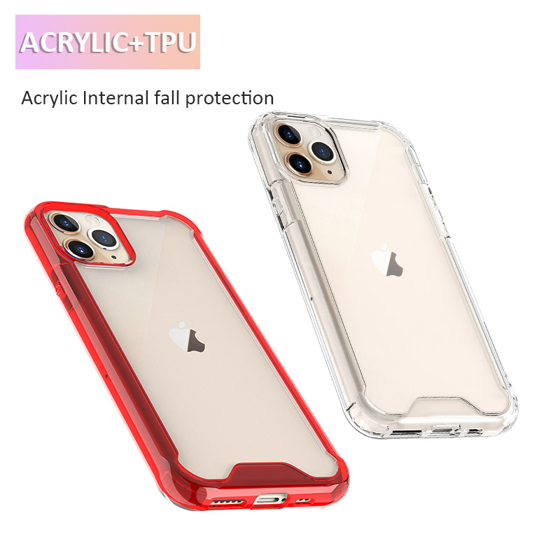 

Acrylic Phone Case with TPU Bumper For iPhone 11 Pro Max 8 SE LG Stylo 6 K41S K51 K61 Shockproof cell Phone Cover, Black