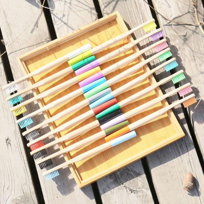 

2019 new arrive candy color bamboo toothbrush adult round handle natural bamboo tube Eco-friendly toothbrushes Oral Care Soft Bristle