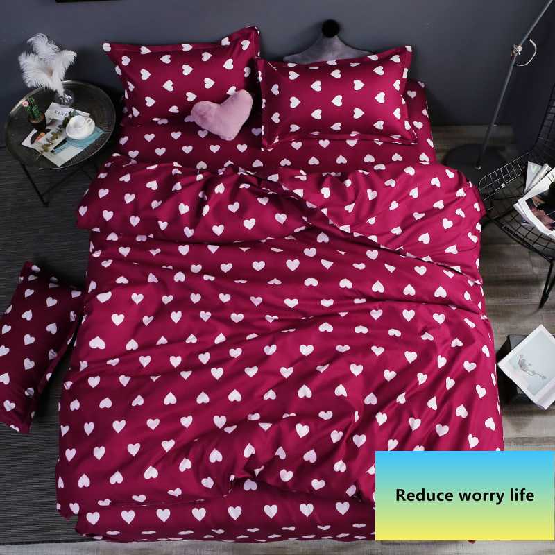 

Home bedding 4pcs flat sheet set red heart bed linen set sheet pillowcase&duvet cover Cute bird child bedclothes leaf cover, Reindeer