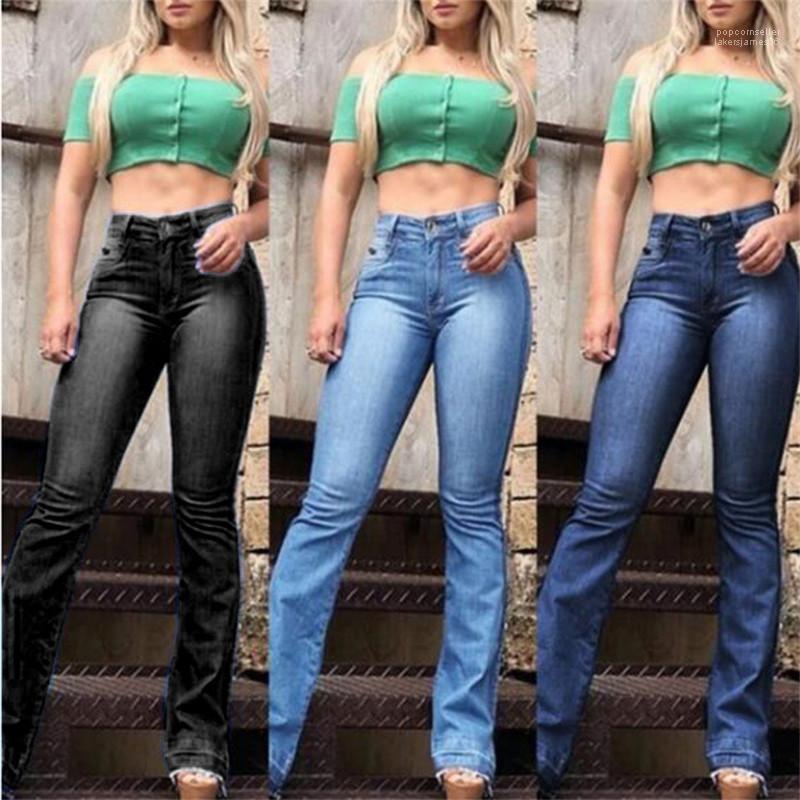 Flare Jeans Fashion Retro Style Plsu Size Long Pants Solid Womens Casual Denim Pants Womens Designer