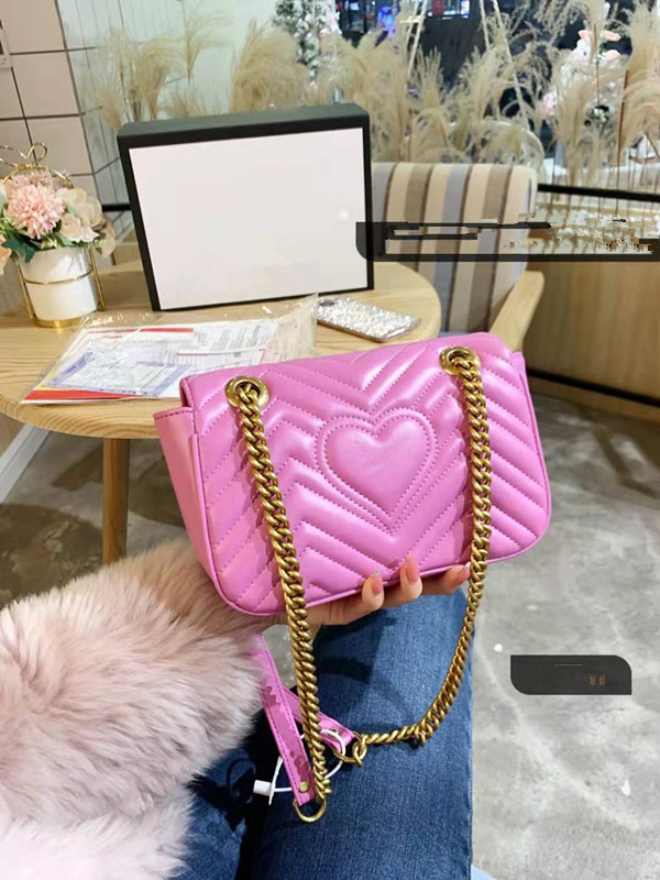 

Bag Fashion One Genuine Leather Handbag Shoulder Bucket Bags Woman Inclined Across Small Party Chain Ling Female High Quality Package, Pink