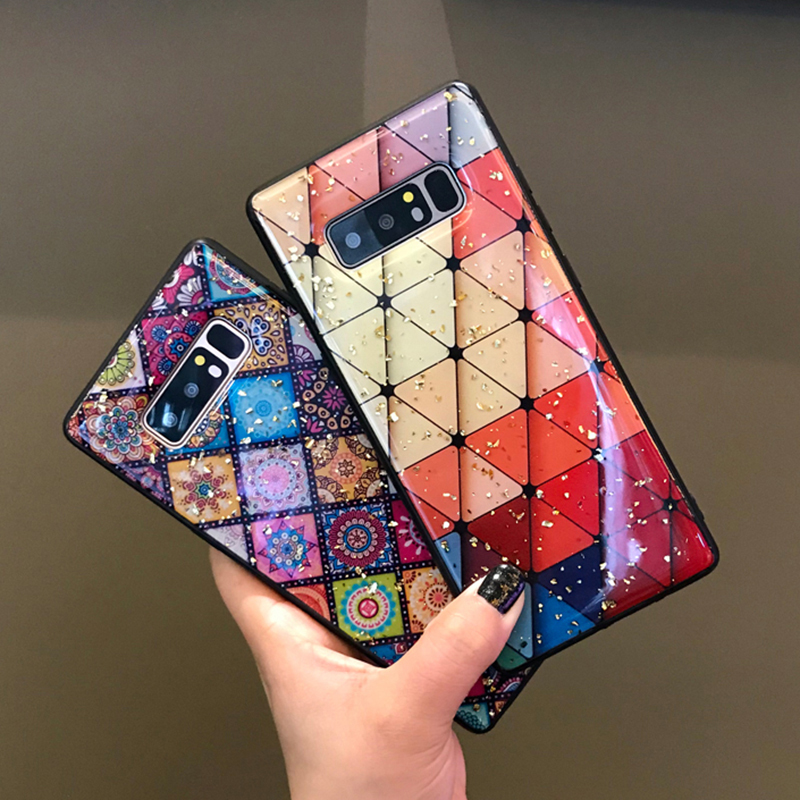 

Multi-Color Grid Phone Case For Samsung Galaxy S10 S9 Plus M20 A70 Bling Sequin Gold Foil Flower Soft Epoxy Case For Samsung Note 9 A30, Triangles