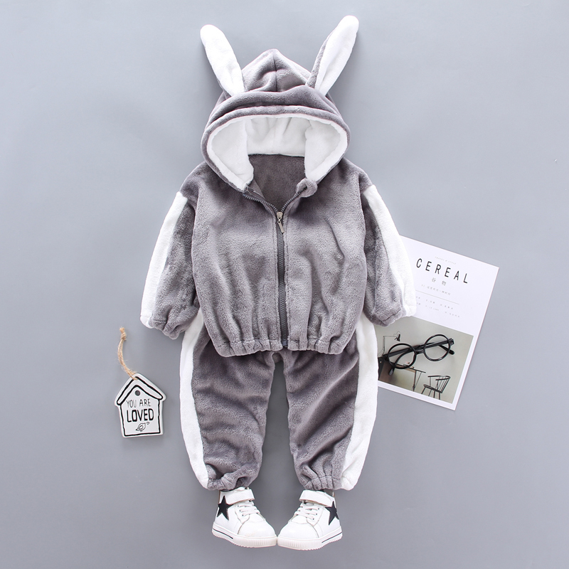 Baby Kids Vêtements d'hiver Set mignon chat nouveau-né épais vestiges rembourrés de coton chaud pour garçons filles tops à capuche + pantalon 2pc