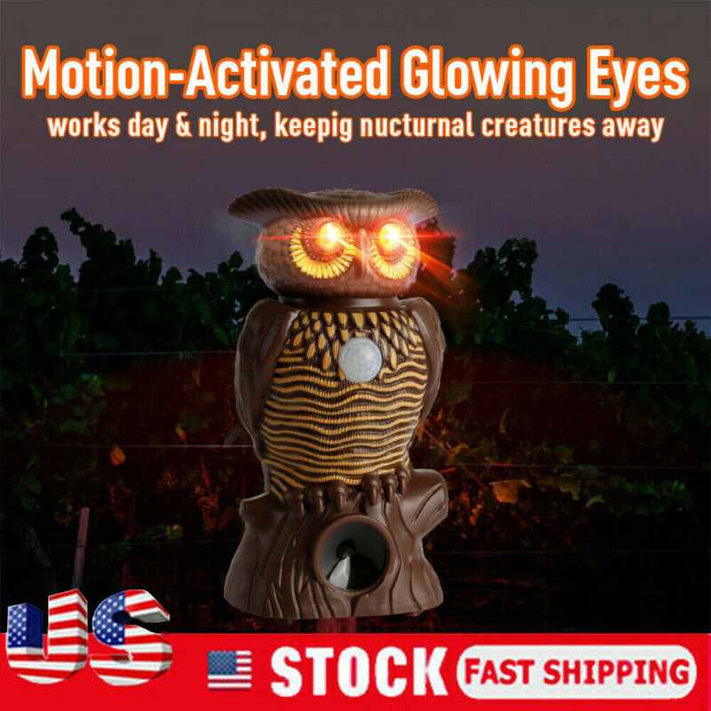 Owl Alert Motion Activated Security Statue With Light-Up Eyes For Garden Yard Fence Ultrasonic Pest Repeller Control-image-520440292