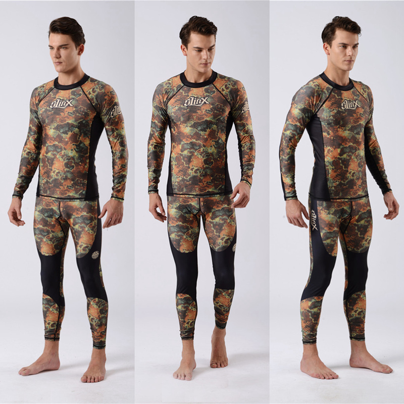 

SLINX Mens Rash Guard Swim Shirt Spearfishing Lycra Suit Diving Camo Rashguard Surf Shirts Beach Swim UV Protection snorkeling