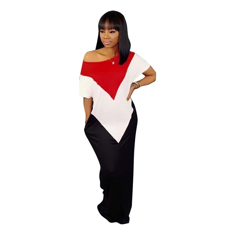 

African Clothes Casual Loose Long Maxi Dress Women Fashion 3 Color Patchwork O-Neck Short Sleeve Bodycon Dress Party Sundress