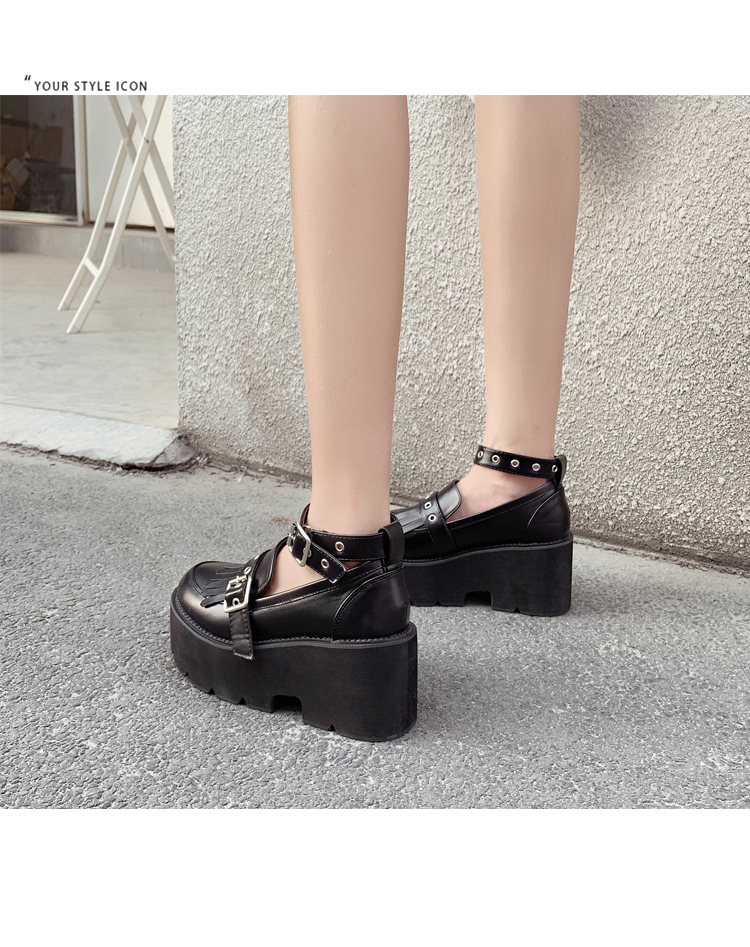 School Uniform Shoes For Women Platform Heels Sexy Rivet Black Goth
