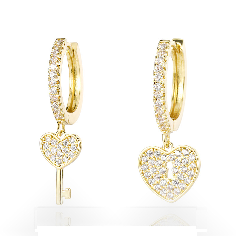 

Asymmetric Gold Silver Key Lock Drop Earrings for Women Minimalist Round Geometric Hoop Earrings Party Gifts