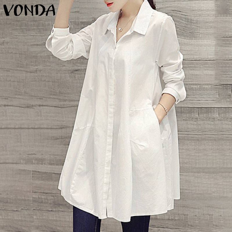

2020 Women Blouses SexyTurn-down Collar Long Sleeve Shirts VONDA Office Ladies Party Tops Bohemian Blusas Plus Size 5XL Tunics, Black