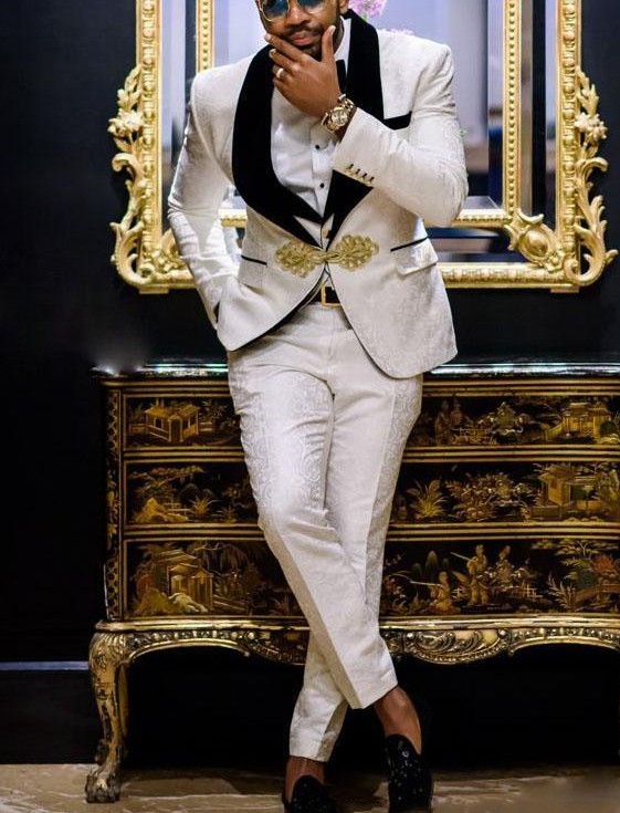 

Brand New Groomsmen Shawl Black Lapel Groom Tuxedos Pattern Men Suits Wedding/Prom/Dinner Best Man Blazer ( Jacket+Pants+Tie+Vest ) B290, Same as image