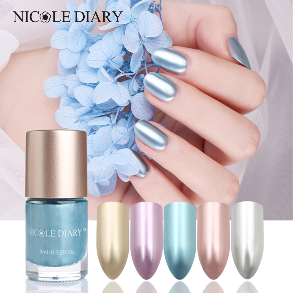 

NICOLE DIARY Metallic Nail Polish Mirror Effect Shiny Varnish Spring Series Stamping Polish Manicure Nail Art Lacquer Vernis 9ml, Metallic nd510