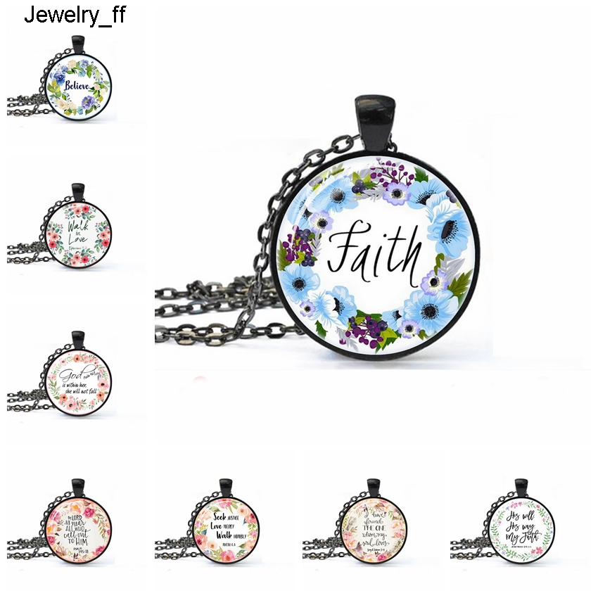 

Hot Sale Bible Verses Faith Believe Art Letter Printed Glass Cabochon Pendant Necklace For Women Christian Jewelry Gifts