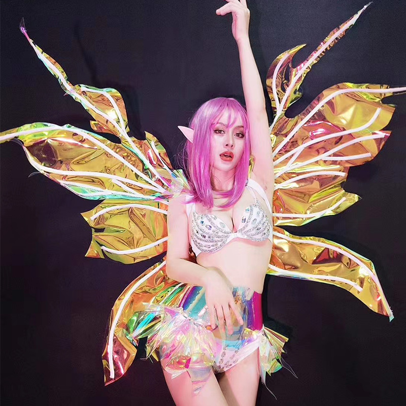 

Sexy Rhinestone White Bikini Suit Women Pole Dance Clothes Party Wear DS Nightclub Bar Stage CostumesPerformance Clothes DQS4613, As picture