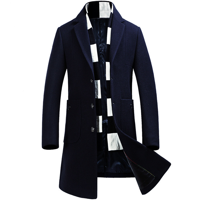 

Fashion Mens Wool 2020 Men's Autumn Coat Long Winter Jacket Men Warm Padded Overcoat Abrigo Hombre WXF579, Grey