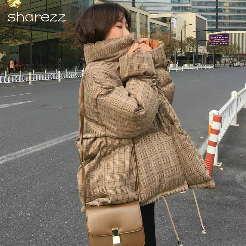 

Cotton Clothing Female Short Paragraph 2019 Korean Standing Collar Version of Loose Bread Clothes Thick Winter Coat Lattice Tide, Photo color