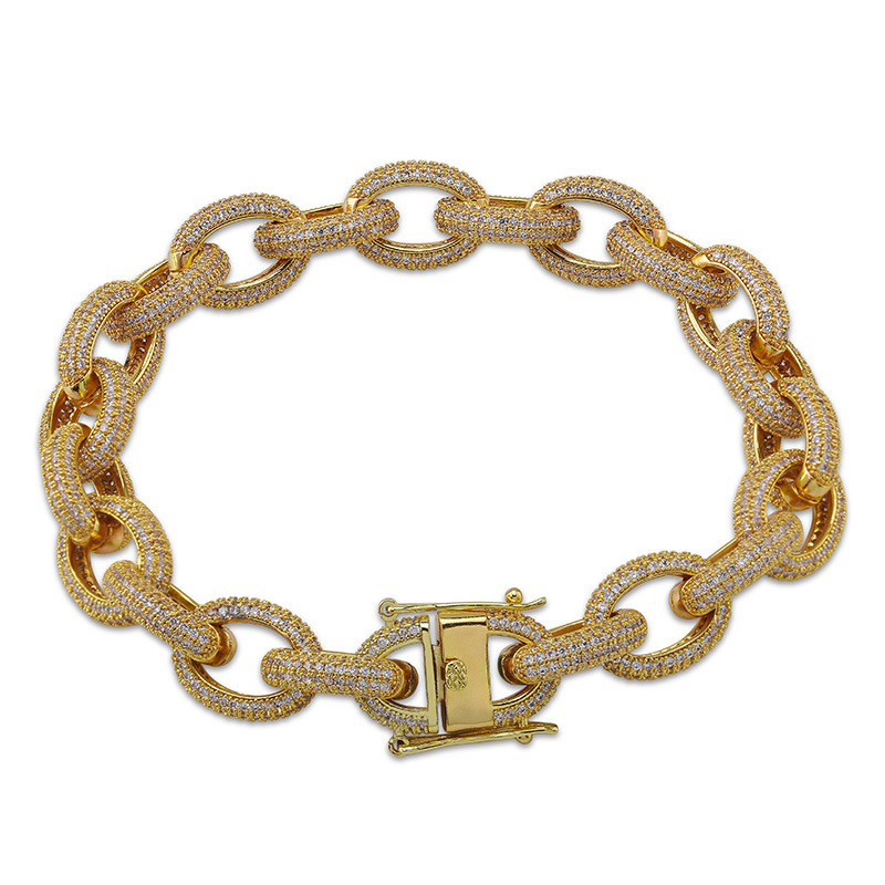 

Hotsale Hip Hop Iced Out Bling CZ Men Bracelet Fashion 7inch 8inch Link Bracelets Male Hiphop Jewelry Gifts, Black