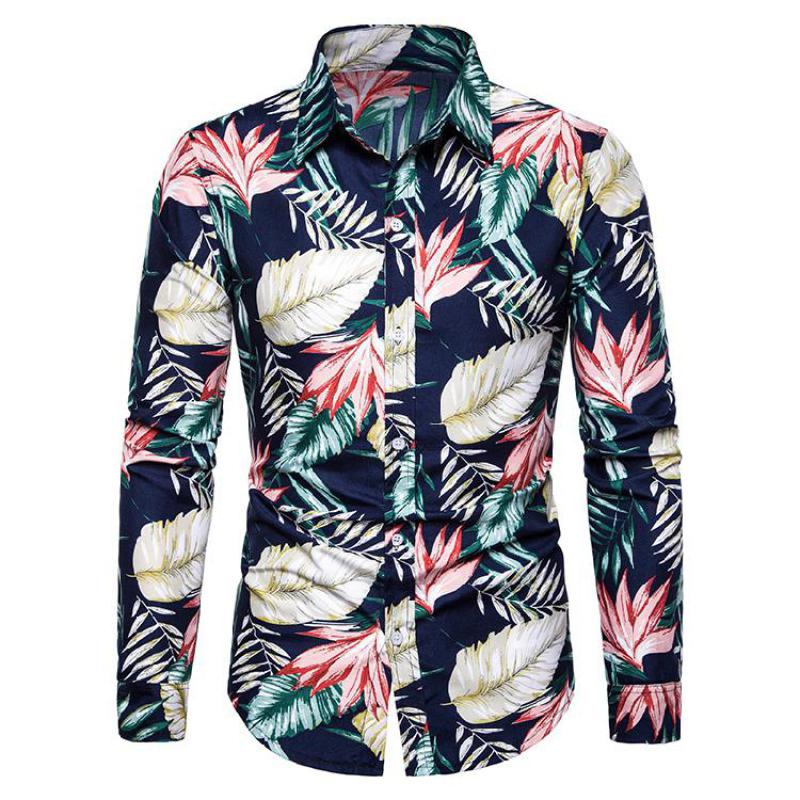 

Men's Spring New Fashion Print Shirts Plus Size 3XL Clothing Casual Business Hawaii Long Sleeve Lapel Casual Shirts Tops, Cx104 beach shirt