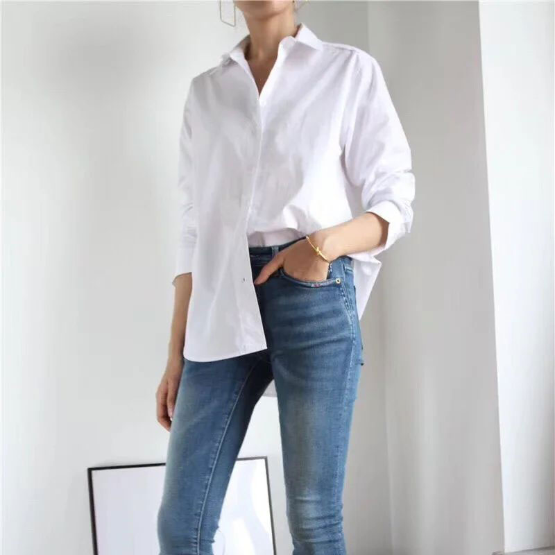

Women Shirt Spring Summer Simple Blouse New Boyfriend Style Classic Silhouette Solid Blouses, Brown