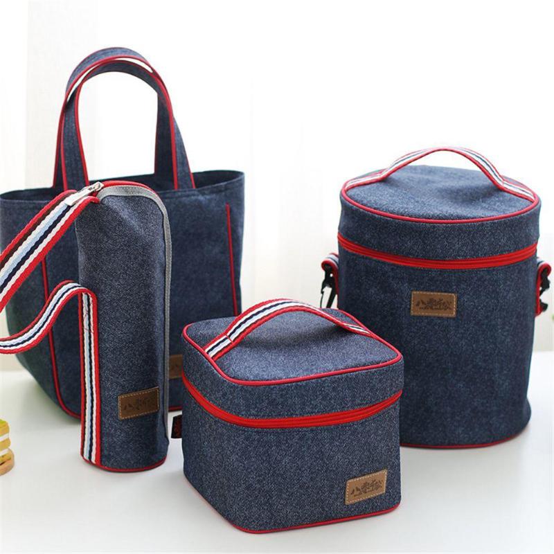 

new fashion denim lunch bag thermal insulated bag kids women or men casual cooler thermo picnic thermo lunch box, 10