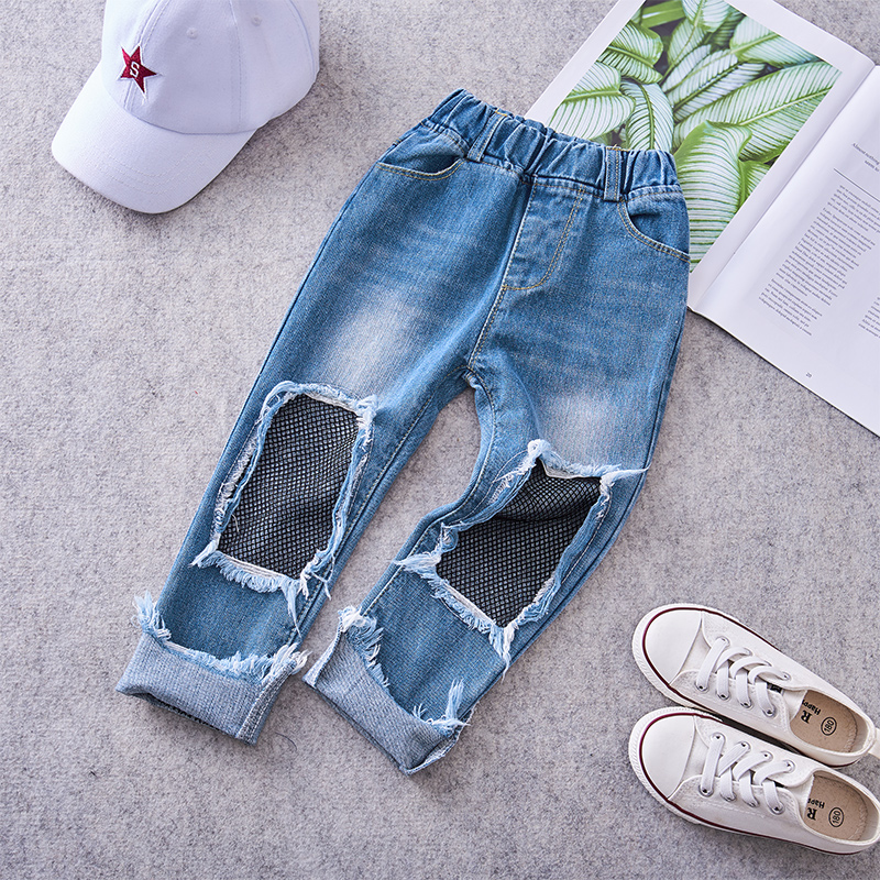 

2019 New Spring Item Girl Fashion Hole Net Jeans Pant, Blue