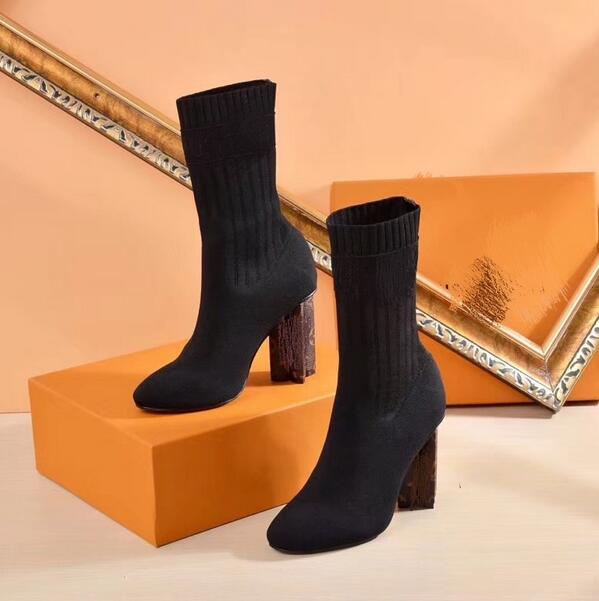 

Ladies luxury High heels Knit Sock Boots Fashion Brand Designer Women's Evening Party Boot With Original Box, Black