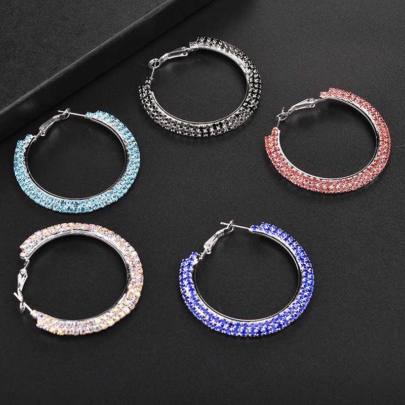 

Popular Woman Hoop Earrings Fashion Crystal Double Row Hoop Earrings For Woman Jewelry Accessories Gift